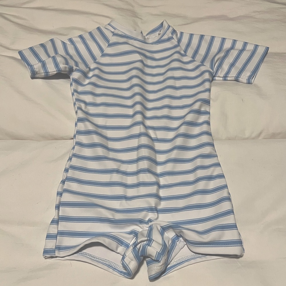 Minnow Swim Rashguard One Piece 2T Blue Stripe
